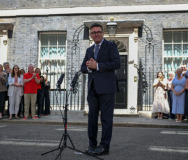 Britain's newly appointed Prime Minister Andy Burnham delivers a speech outside 10 Downing Street after taking office, in London, Britain, July 20, 2026. REUTERS/Isabel Infantes TPX IMAGES OF THE DAY