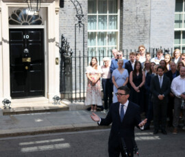 Britain's newly appointed Prime Minister Andy Burnham delivers a speech outside 10 Downing Street after taking office, in London, Britain, July 20, 2026. REUTERS/Jack Taylor