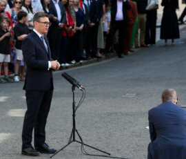 Britain's newly appointed Prime Minister Andy Burnham delivers a speech outside 10 Downing Street after taking office, in London, Britain, July 20, 2026. REUTERS/Temilade Adelaja