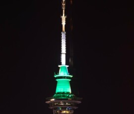 The Sky Tower was illuminated to mark the visit of Prime Minister Narendra Modi to New Zealand
