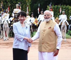PM Sanae Takaichi of Japan was accorded a ceremonial reception at the Forecourt of Rashtrapati Bhavan