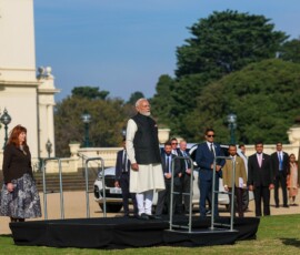 Prime Minister Narendra Modi received a ceremonial welcome at Government House, Victoria, in the presence of Prime Minister Anthony Albanese and Governor of Victoria, Professor Margaret Gardner AC